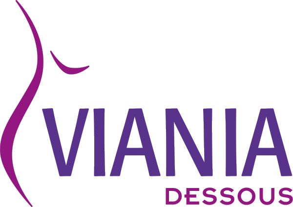 VIANIA Dessous Logo in Lila mit stilisierter Frauenfigur.
