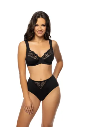 VIANIA Helga – Set aus Bügel-BH und Slip in Schwarz mit floraler Spitze und halbtransparenten Details.